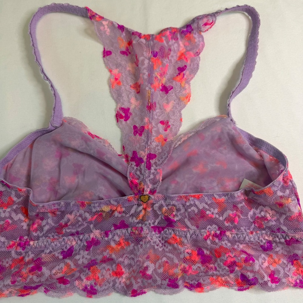 Victorias Secret PINK Purple Butterfly Lace Racerback Bralette Medium - Picture 4 of 6